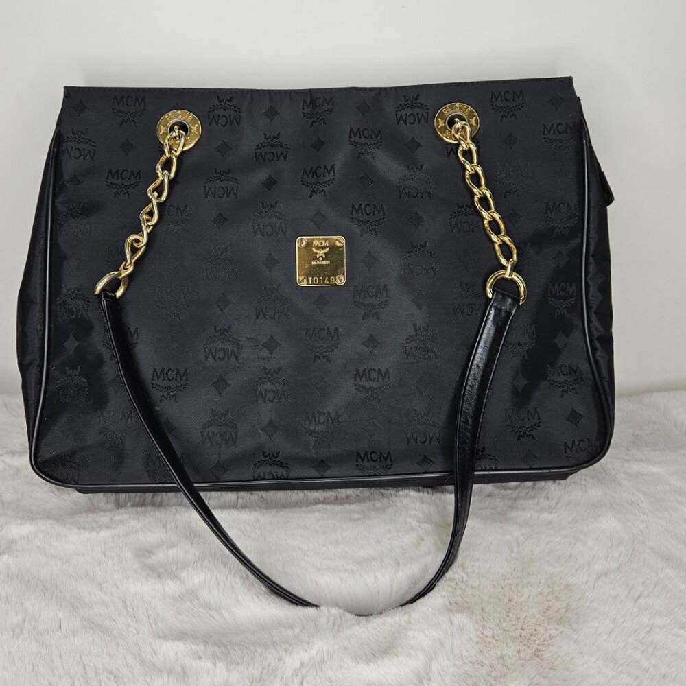 MCM Black Viseto Nylon/Chained Tote